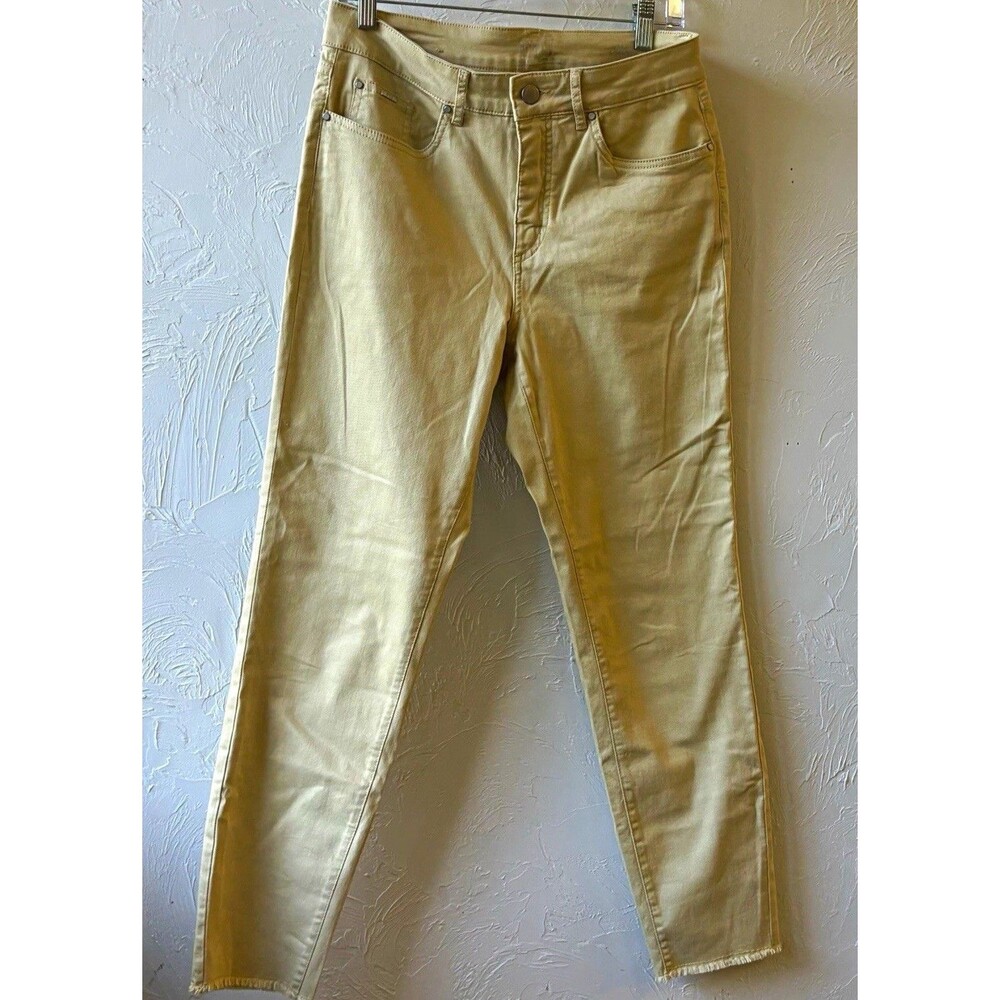 FDJ Olivia Women’s Yellow Denim Skinny Jeans Solid 5-Pocket Button Zip Sz 10